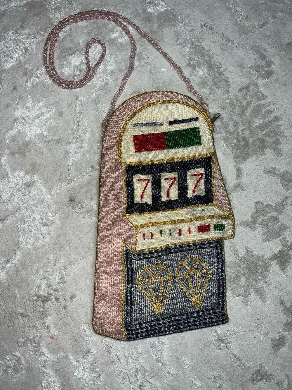 Vintage Fully Beaded Casino Crossbody Bag With Beaded Strap